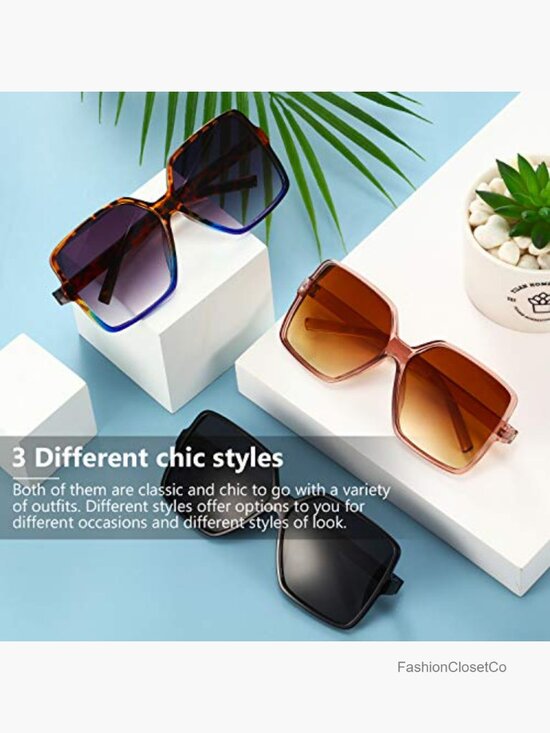 Oversized Square Sunglasses for Women Men Unisex 3 Pairs